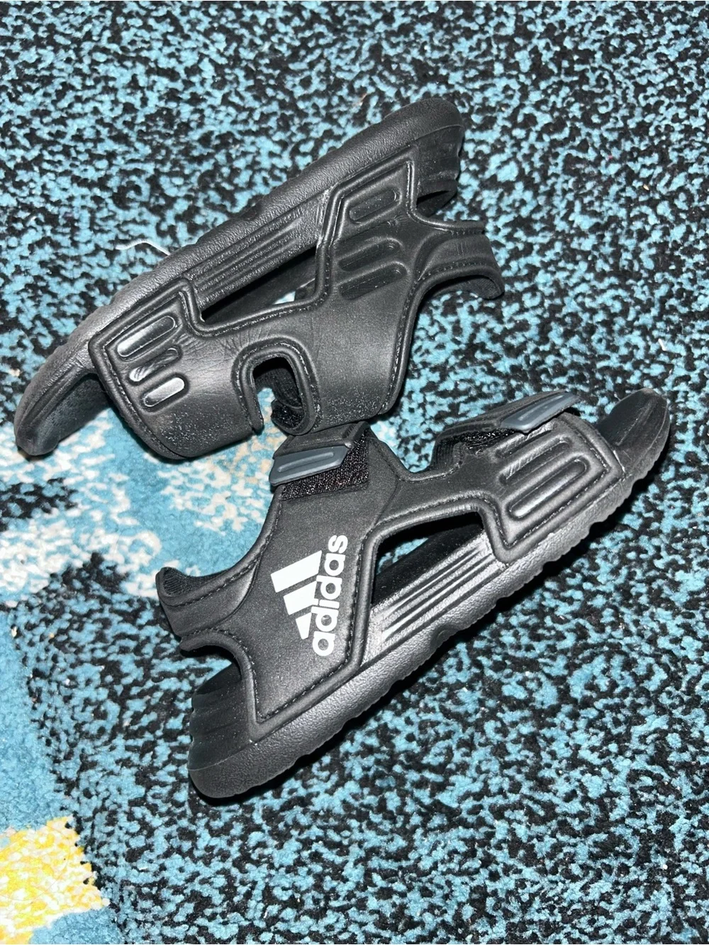 adidas Black Kids Sport Sandals with White Logo